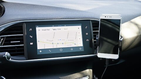 Car dashboard with Android Auto running on the infotainment screen
