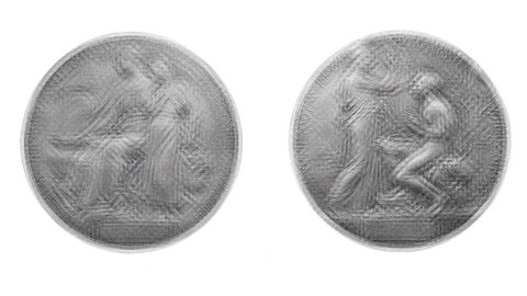 Engraving of Nobel Prize medals awarded by the Royal Swedish Academy of Sciences