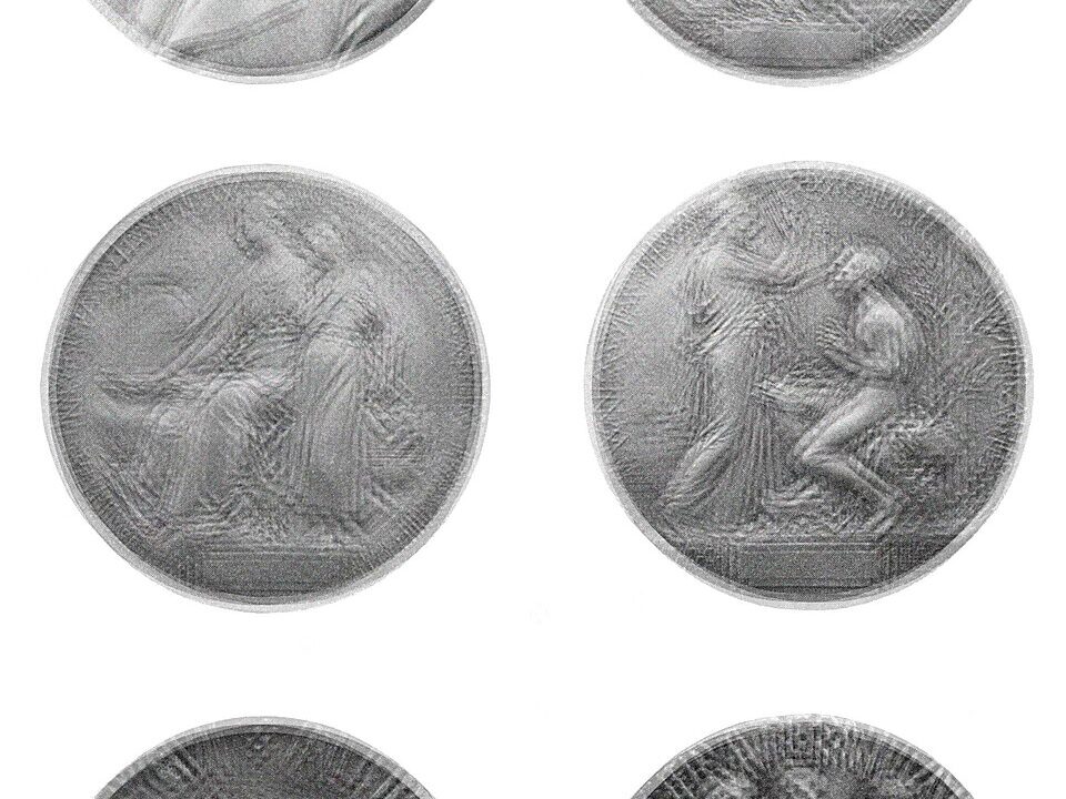Engraving of Nobel Prize medals awarded by the Royal Swedish Academy of Sciences