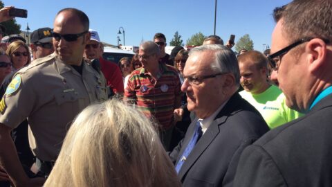 Supporters and security at a Trump campaign rally in Arizona