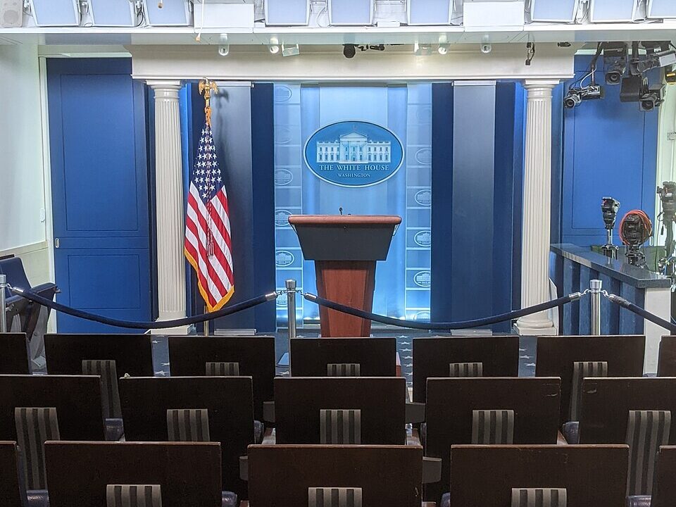 Empty James S. Brady Press Briefing Room at the White House