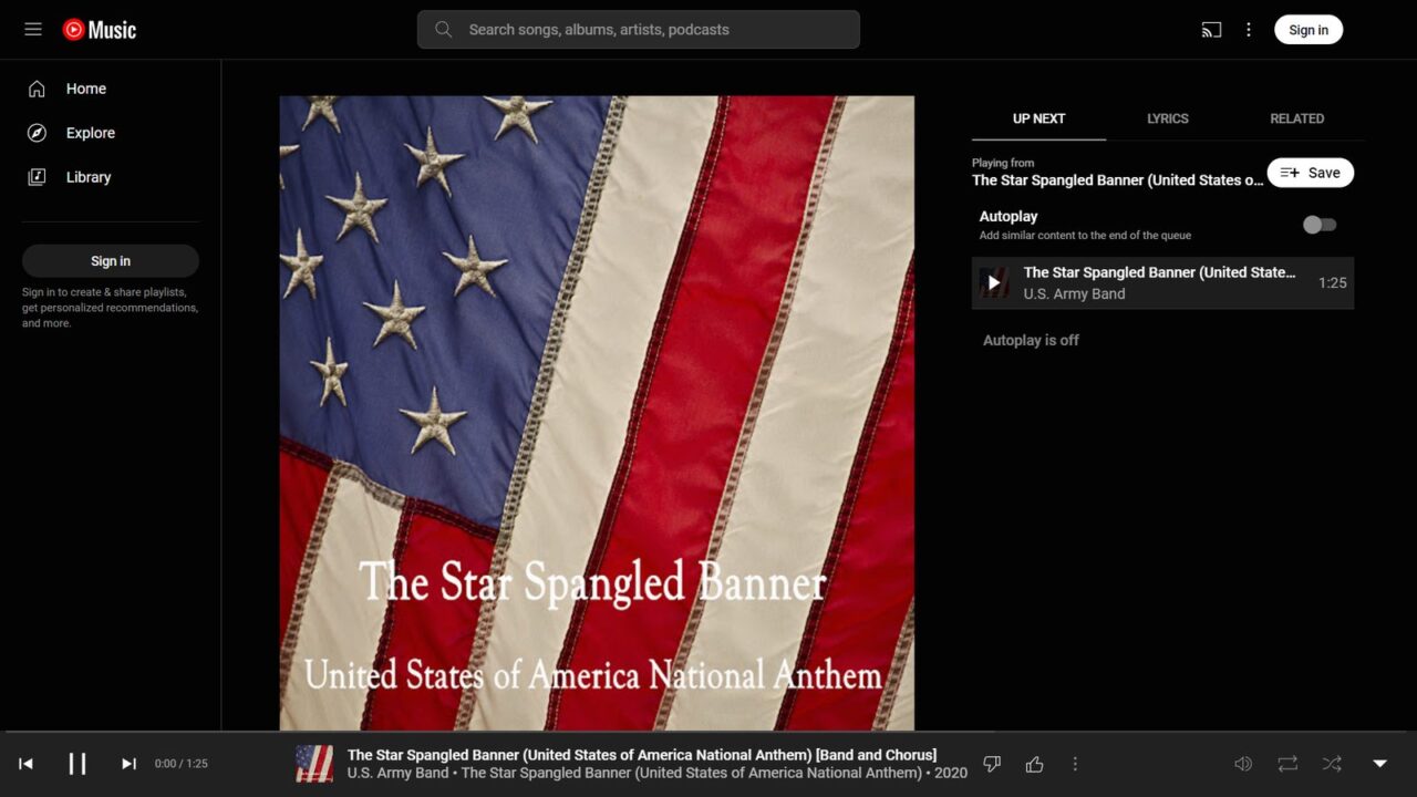 YouTube Music web player interface showing the player page where AI labels appear