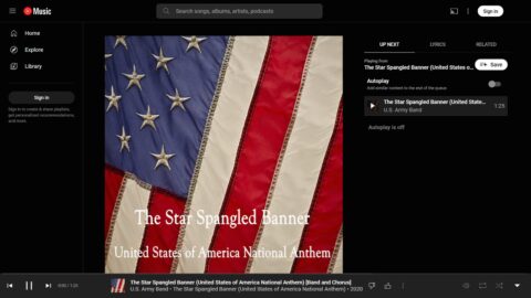 YouTube Music web player interface showing the player page where AI labels appear
